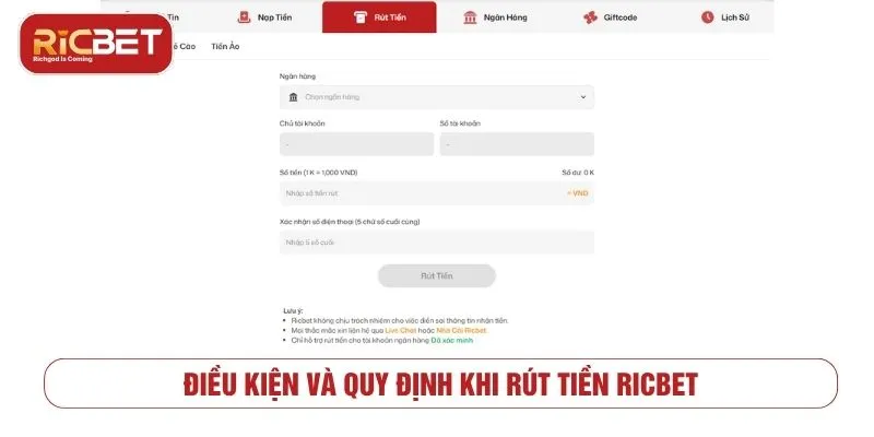 Quy Trình Rút Tiền RICBET Thành Công Chỉ Trong Vài Phút Điều kiện và quy định khi rút tiền RICBET